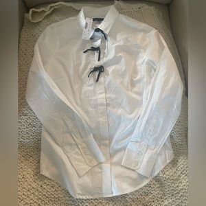 J Crew women’s button down shirt, white with black bows, size 6, NWT